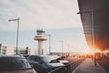 Parking lot of modern airport terminal