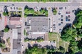 Parking lot near city supermarket with parked cars. aerial top view Royalty Free Stock Photo