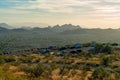 Parking lot near national park in the hills of Tuscon Arizona with a view of the sonora desert at hazy sunset