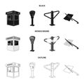 A parking lot, a parking meter, a check for services, a barrier. Parking zone set collection icons in black,monochrome Royalty Free Stock Photo