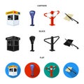 A parking lot, a parking meter, a check for services, a barrier. Parking zone set collection icons in cartoon,black,flat Royalty Free Stock Photo