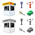 A parking lot, a parking meter, a check for services, a barrier. Parking zone set collection icons in cartoon,monochrome Royalty Free Stock Photo