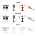 A parking lot, a parking meter, a check for services, a barrier. Parking zone set collection icons in cartoon,outline Royalty Free Stock Photo