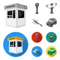 A parking lot, a parking meter, a check for services, a barrier. Parking zone set collection icons in monochrome,flat Royalty Free Stock Photo