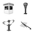 A parking lot, a parking meter, a check for services, a barrier. Parking zone set collection icons in monochrome style Royalty Free Stock Photo