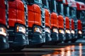 Parking lot with row of new modern red trucks Royalty Free Stock Photo