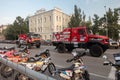 Renault and MAZ rally trucks on the square during Silk way rally Royalty Free Stock Photo