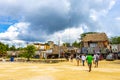 Parking lot stores shops restaurants ticket hut entrance Coba ruins Royalty Free Stock Photo