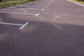 Parking lot on the street. Parking sign on the road. Parking space for auto. Empty slot for car. Urban transportation concept. Royalty Free Stock Photo