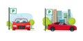 Parking lot zone for car vector or automobile park space area on city street scene flat cartoon illustration, auto stop station Royalty Free Stock Photo