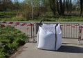 Parking lots are closed with fences and big bags of sand to keep people from the parks in the Netherlands due to the corona crisis