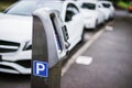 Parking machine or Parking meters with electronic payment in the city streets Royalty Free Stock Photo