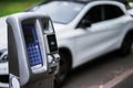 Parking machine or Parking meters with electronic payment in the city streets Royalty Free Stock Photo