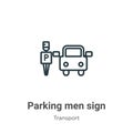 Parking men sign outline vector icon. Thin line black parking men sign icon, flat vector simple element illustration from editable Royalty Free Stock Photo