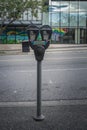 A parking meter in a street in downtown Vancouver Royalty Free Stock Photo