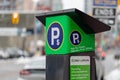 Parking meter on the street of Ottawa city, Canada. Pay by phone available Royalty Free Stock Photo