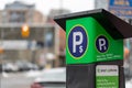 Parking meter on the street of Ottawa city, Canada. Pay by phone available Royalty Free Stock Photo