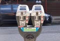 Parking meter on Thurlow Street in Vancouver. Pay by phone available. Royalty Free Stock Photo