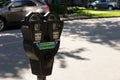 Parking meter on West Pender Street in Vancouver. Pay by phone available. Royalty Free Stock Photo