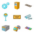 Parking monitoring icons set, cartoon style