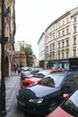 Parking in the narrow streets of historical centre of Prague Royalty Free Stock Photo