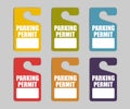 Parking permit hang tag  color vector set. Hanging car pass with copy space Royalty Free Stock Photo