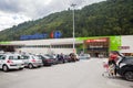 The parking place before entrance to big Carrefour market