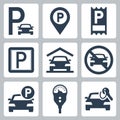 Parking related icons in glyph style