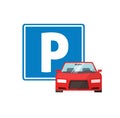 Parking road sign with car vehicle or automobile park location area vector illustration flat cartoon isolated clipart