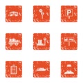 Parking service icons set, grunge style