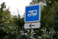 Parking sign area for motorhome signage with blue roadsign panel
