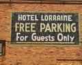 The Parking sign for the historic Hotel Lorraine in Toledo Oh Royalty Free Stock Photo