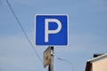 Parking sign at house on blue sky background Royalty Free Stock Photo