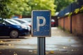 Parking sign and row of parked cars Royalty Free Stock Photo