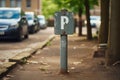 Parking sign and row of parked cars Royalty Free Stock Photo