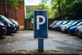 Parking sign and row of parked cars Royalty Free Stock Photo