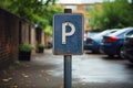 Parking sign and row of parked cars Royalty Free Stock Photo