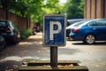 Parking sign and row of parked cars Royalty Free Stock Photo