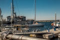 Estonia, Tallinn May 04, 2018: Parking of small ships, yachts in the Tallinn Harbor. Spring sunny day.