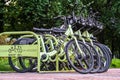 Parking Smart bikes. Bicycles are fixed by GPS blockers. Saint-Petersburg. Russia. September 14, 2020.