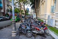 Parking space for motor bikes and Scooter on the sidewalk at Saigon