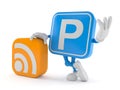 Parking symbol character with RSS icon Royalty Free Stock Photo