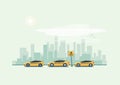 Parking Taxi Cars and City Background Royalty Free Stock Photo