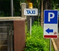 Parking and taxi sign board at gate of Central Park Mall photo taken in Jakarta Indonesia Royalty Free Stock Photo