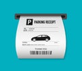 Parking ticket for car. Paper receipt in pay machine on exit. Pos terminal before barrier, for payment of bill or tax. Icon of Royalty Free Stock Photo