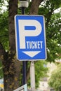Parking ticket machine sign with arrow Royalty Free Stock Photo