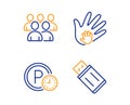 Parking time, Group and Social responsibility icons set. Usb flash sign. Park clock, Developers, Hand. Vector Royalty Free Stock Photo