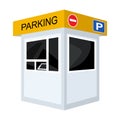 Parking toll booth icon in cartoon style isolated on white background. Parking zone symbol stock vector illustration. Royalty Free Stock Photo