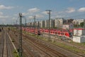 Parking trains of the urban-suburban rail on the tracks of the Central station Frankfurt am Main, Germany Royalty Free Stock Photo