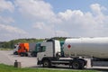 Parking for trucks. A variety of heavy goods vehicles while resting on the go